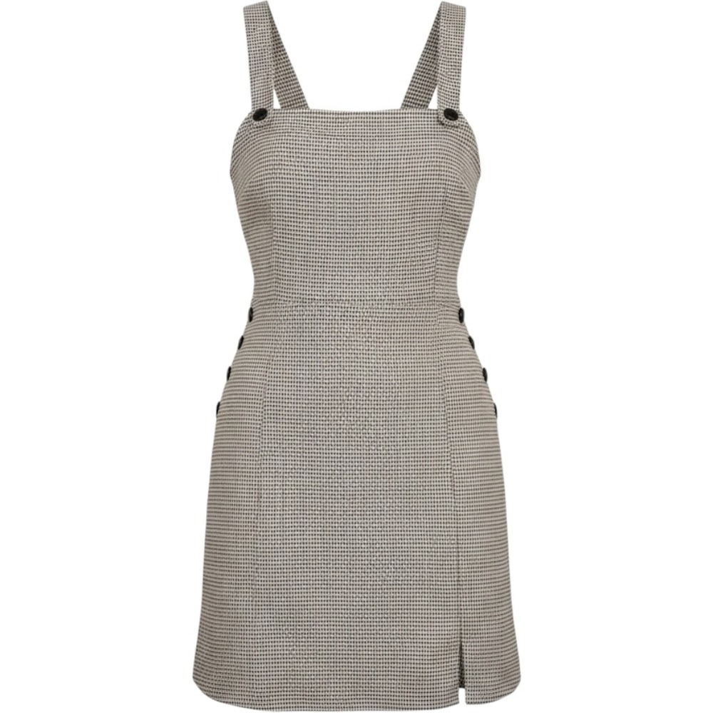 Cider Houndstooth Pinafore Dress Brown Black Button Detail Mini Size 0XL NWT
